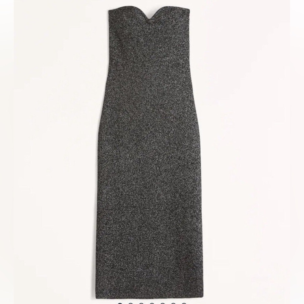 NWT! Abercrombie & Fitch Strapless Sparkle Midi Sweater Dress BLACK Medium Tall
